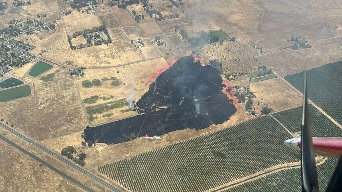 The Riosa fire in Placer County seen from above on Sunday June 15, 2025.
