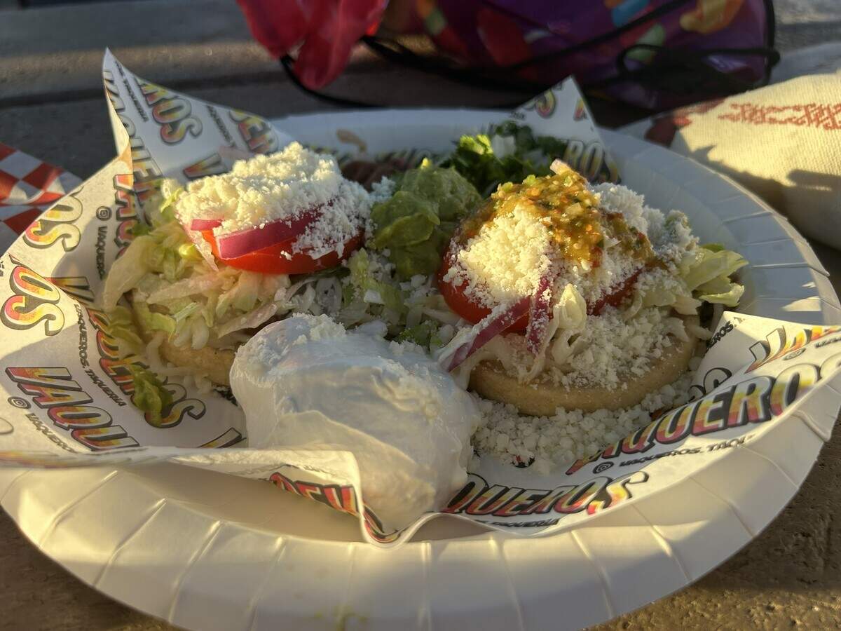 Sopes from Vaqueros Taqueria at the California State Fair on opening day.