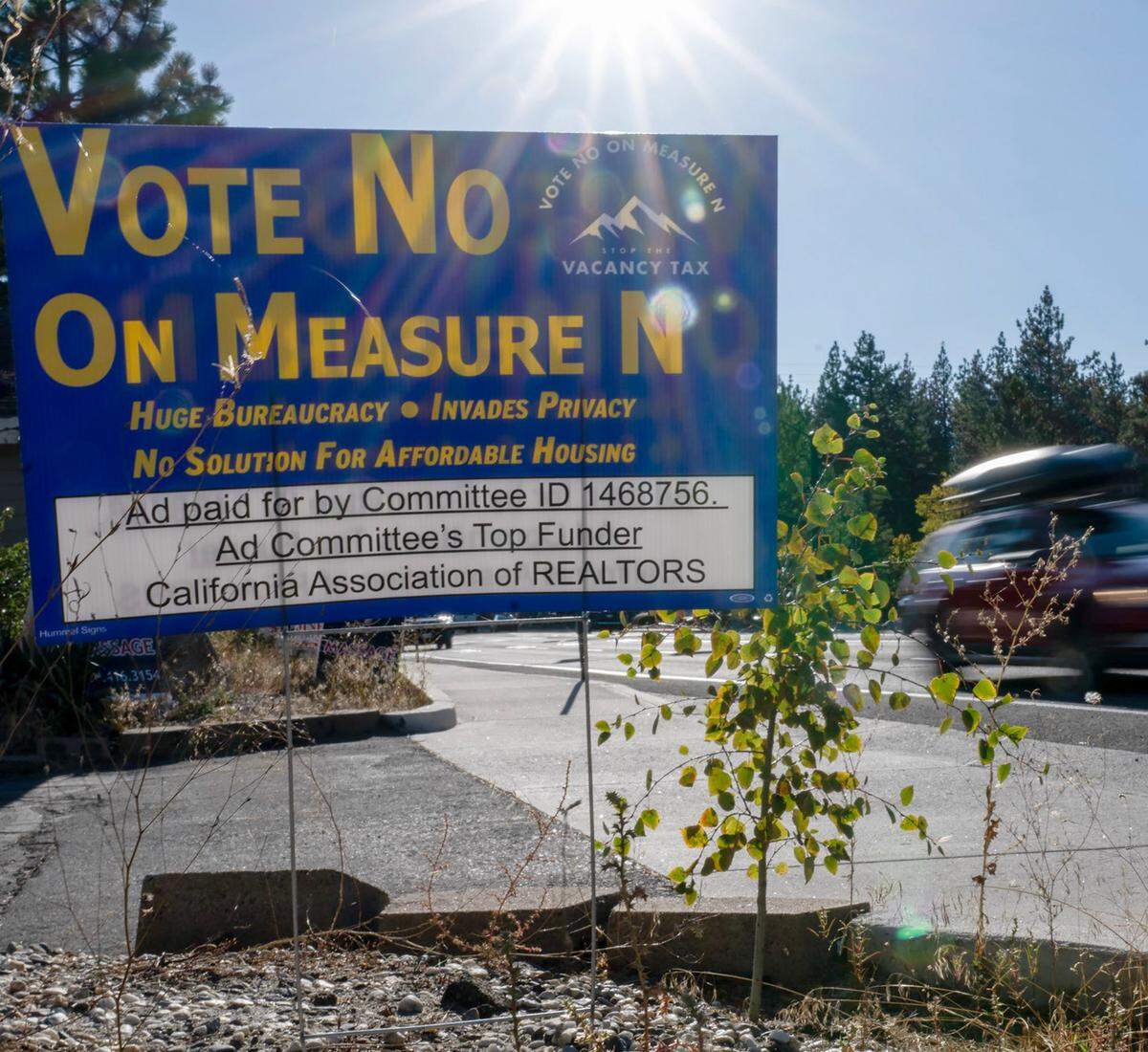 Vote no on Measure N signs line Lake Tahoe Blvd. on Tuesday in South Lake Tahoe.