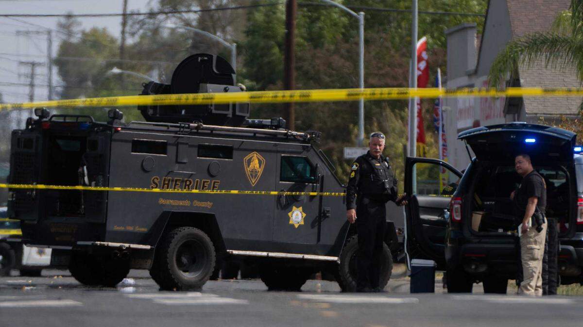 A Sacramento County Sheriff’s Office Bearcat armored vehicle is seen at the scene of a shooting near the intersection of 14th Avenue and 41st Street in 2022. The Sheriff’s Office has requested funding to replace and expand its military equipment inventory, including purchasing a new Bearcat, 27 drones and a four-legged SPOT robot.