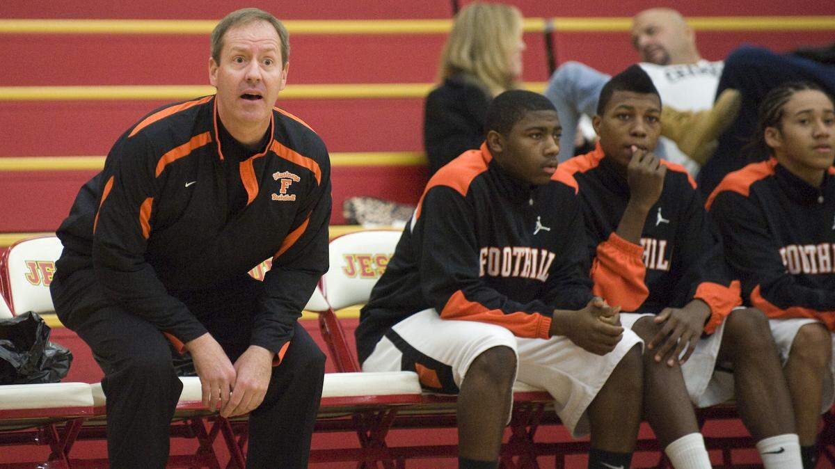 Foothill High boys basketball coach Drew Hibbs looks in dismay during the 2011 Father Kelly tournament at Jesuit High. Hibbs is leaving Foothill to coach at Woodcreek.