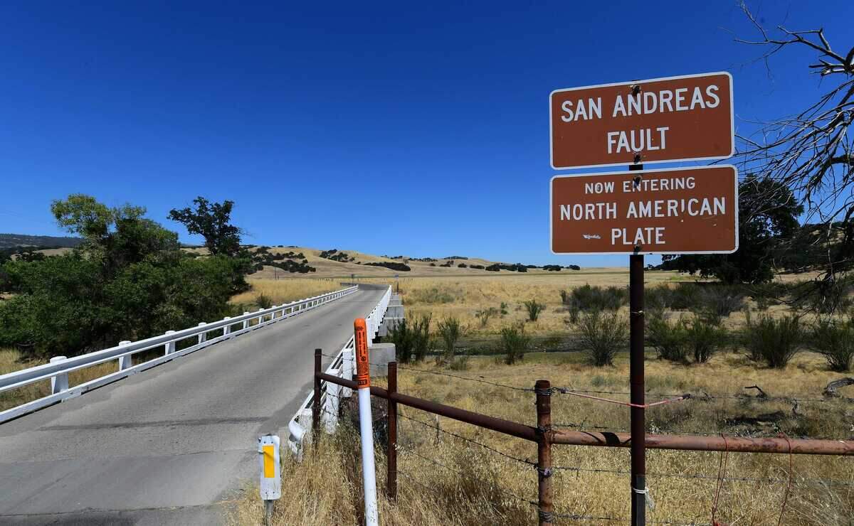 A bridge crosses the San Andreas Fault between the Pacific and North American tectonic plates near Parkfield in July 2019. New research found that stress along parts of the southern San Andreas and San Jacinto fault systems has reached or exceeded the highest levels modeled over the past 1,000 years, reinforcing scientists’ expectations that Southern California will eventually experience a magnitude 7 or larger earthquake.