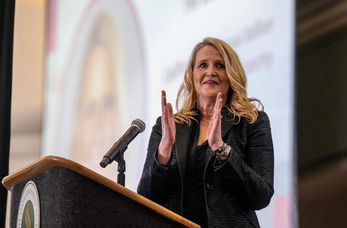 Sacramento Bee Executive Editor Colleen McCain Nelson acknowledges Change Makers during the Change Makers Celebration 2025 on April 4, 2025, at Sacramento State.