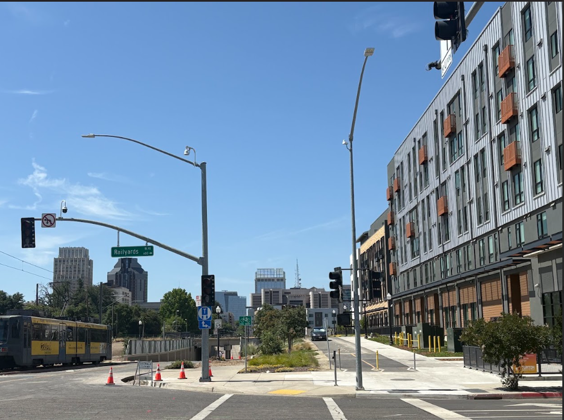 Newly opened apartments across the street from  theSacramento Regional Transit light rail in Sacramento. 