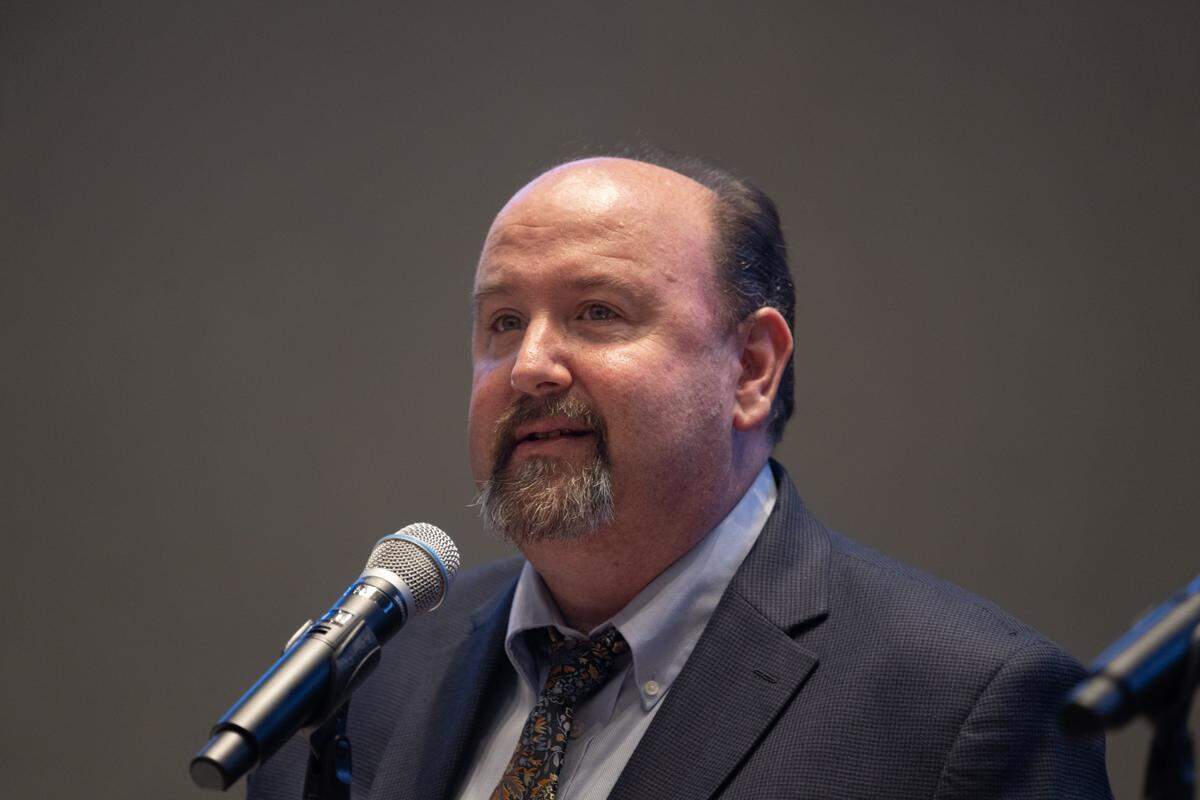 Candidate Troy Johnson answers a question during the CalPERS board candidate forum at CalPERS headquarters in Sacramento on Wednesday, Sept. 3, 2025.