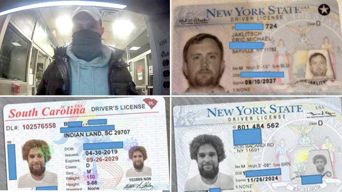 A composite of images provided by the U.S. Attorney’s Office is alleged to show Eric Michael Jaklitsch in various fake identifications, as well as in a security camera at a New Jersey ATM. A federal grand jury in Sacramento indicted Jaklitsch, 40, of Elizabeth, N.J., on charges of wire fraud and aggravated identity theft, the latest charges in the ongoing scandal involving billions of dollars of losses from phony claims made to Californiaâs unemployment insurance system since the start of the pandemic.