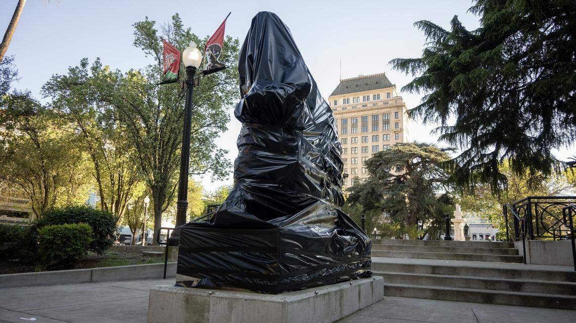 Sacramento covers Cesar Chavez statue in downtown plaza