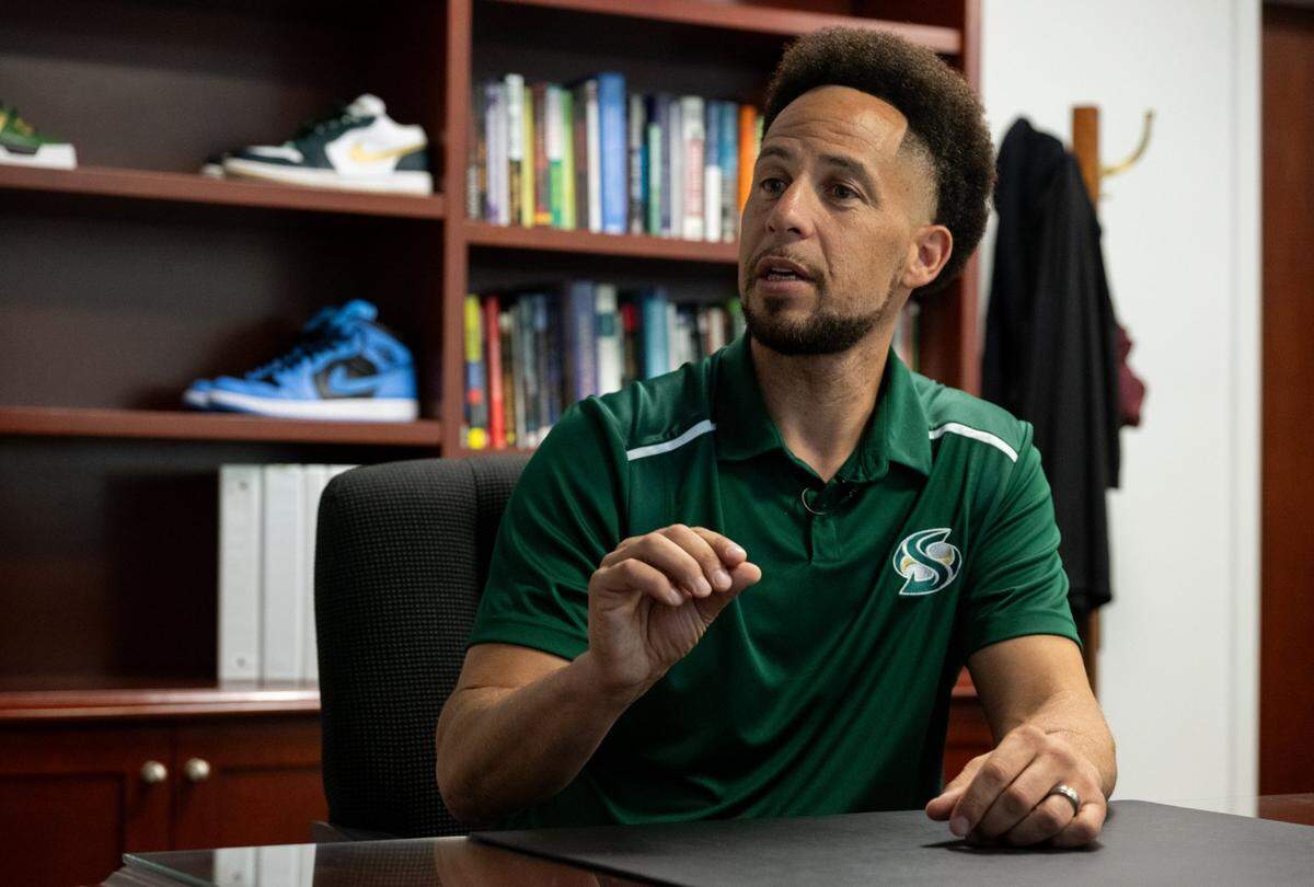 Sacramento State President Luke Wood talks about Capital Public Radio’s financial situation Wednesday, Oct. 4, 2023.