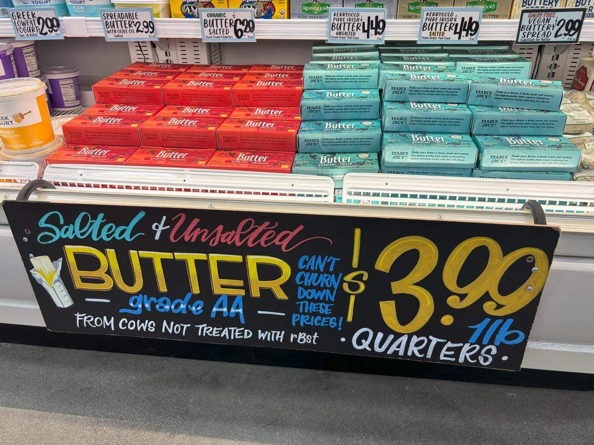 Butter prices at the Trader Joes 9670 Bruceville Road in Elk Grove.