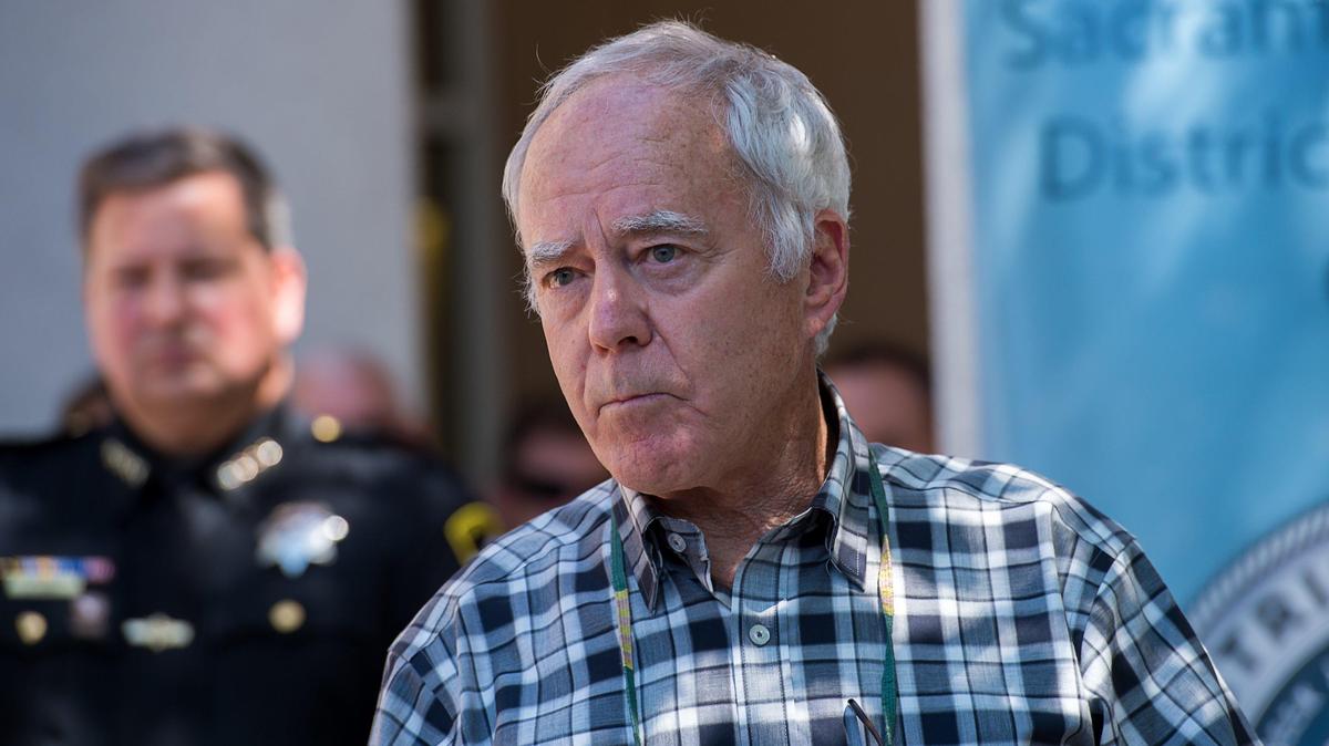 Bruce Harrington, whose brother Keith Harrington and his wife Patti were victims of the Golden State Killer, speak to the media after Sacramento Sheriff Scott Jones and Sacramento District Attorney Anne Marie Schubert announced the apprehension of the Golden State Killer or known in Sacramento as the East Area Rapist on Wednesday. The Sacramento Sheriff department source has named 72-year-old Joseph James DeAngelo as the suspect arrested in the decades long case.