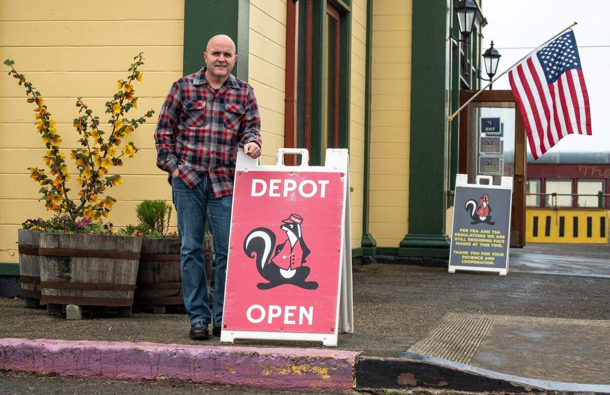 Robert Pinoli, Mendocino Railway President and CEO, stands outside the Fort Bragg Skunk Train depot earlier this month. “Mendocino Railway purchased the California Western Railroad Skunk Train in 2004 … one of our first calls was to Georgia-Pacific to talk to them about acquiring the mill site property,” he said. The deal was completed in November, and has bristled city officials who were trying to complete their own deal for the land.