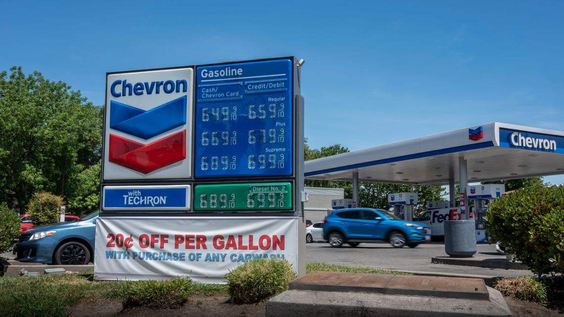 Regular gasoline was selling for $6.49, one of the highest prices in Sacramento County, on Thursday at the Chevron gas station on 4200 Norwood Ave. in Sacramento. The county’s average price for regular gas reached a new record, $6.05 per gallon, on Thursday according to AAA.