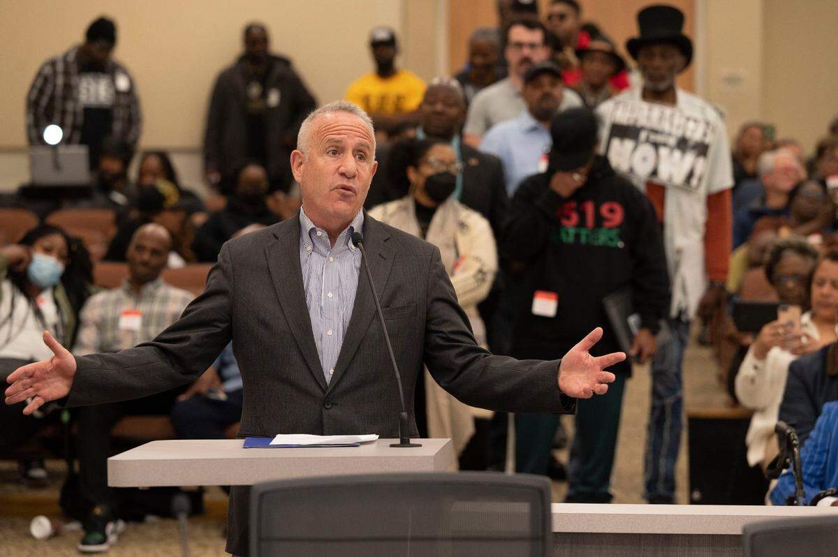 Sacramento Mayor Darrell Steinberg addresses the California Reparations Task Force during its second day of discussions on the reparations proposals for Black Americans at the California Environmental Protection Agency on Saturday.