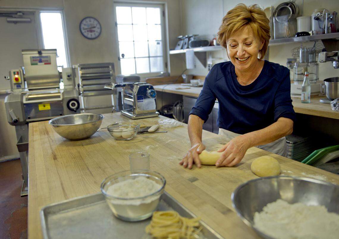 Biba Caggiano gives a demonstration of making pasta and tips on its preparation in the kitchen of her restaurant in 2012.
