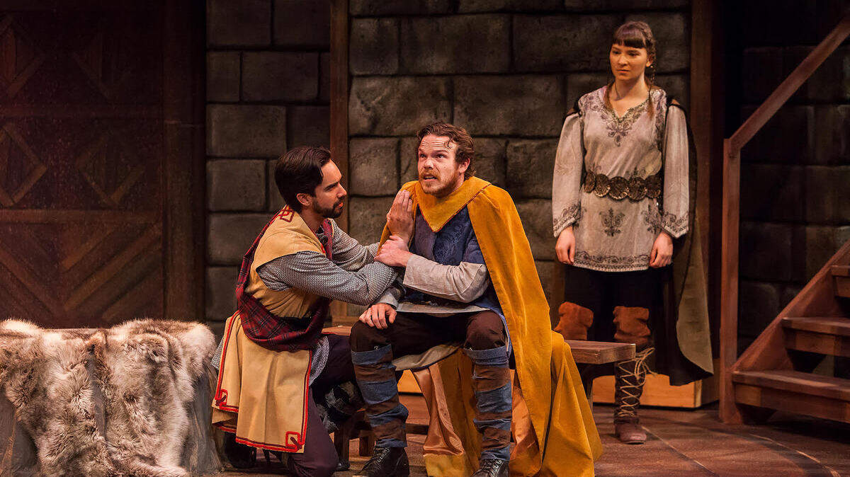 Andrew Joseph Perez, Ian Hopps, and Sarah Rothaus in "Macbeth."