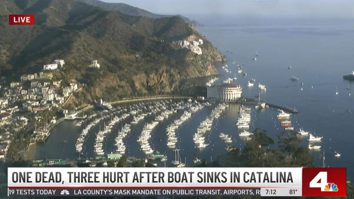 One woman died and three other people were rescued after a boat sank near a Santa Catalina Island harbor off Los Angeles, California firefighters say.