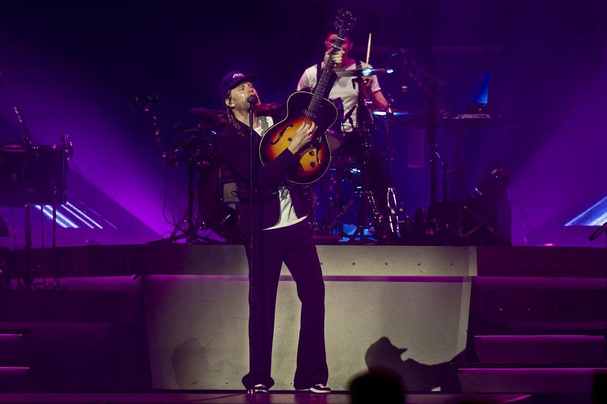 Wesley Schultz, lead singer for The Lumineers, performs “A.M. Radio” at Golden 1 Center in downtown Sacramento on Wednesday.