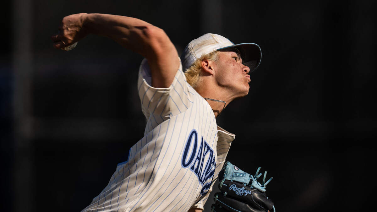 Oakmont’s Ayden Dringenberg throws a pitch in a 2024 CIF Sac-Joaquin Section Division lII baseball semifinal.