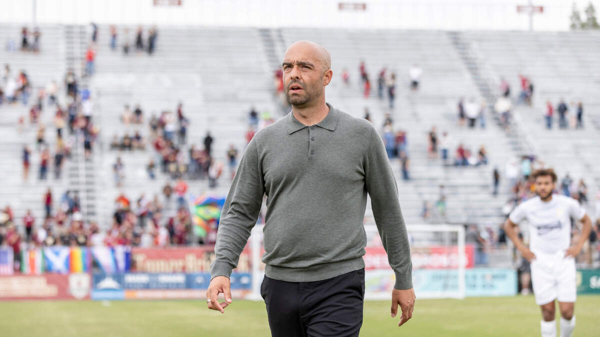 Sacramento Republic FC head coach Mark Briggs walks off the field after an USL Championship soccer match against Tulsa on Sunday, March 27, 2022, at Heart Health Park in Sacramento. Sacramento Republic FC won 2-1.