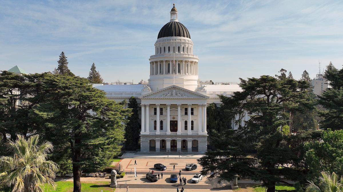 An aerial view of the California State Capitol on Feb. 1, 2023, in Sacramento, California.