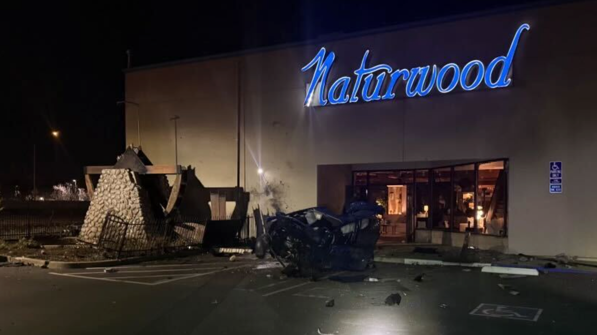The landmark water wheel outside Rancho Cordova furniture store Naturwood Home Furnishings was destroyed early Saturday morning after a vehicle traveling on Highway 50 crashed into it, a spokesperson for the California Highway Patrol said.