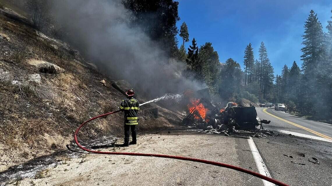Big rig fire closes both directions of Highway 50 in El Dorado County, CHP says