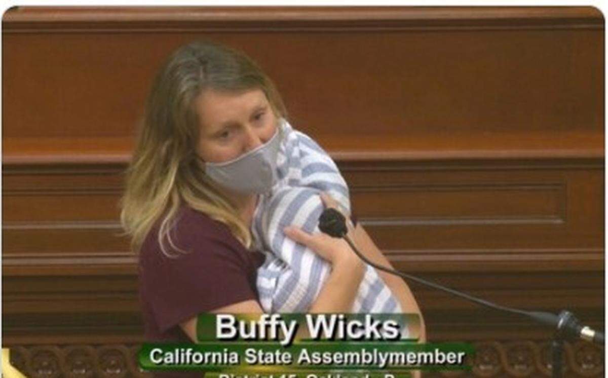 Assemblywoman Buffy Wicks, D-Oakland, brought her infant daughter to the Assembly floor late Monday night in the final hours of the 2020 California Legislature’s 2020 session.
