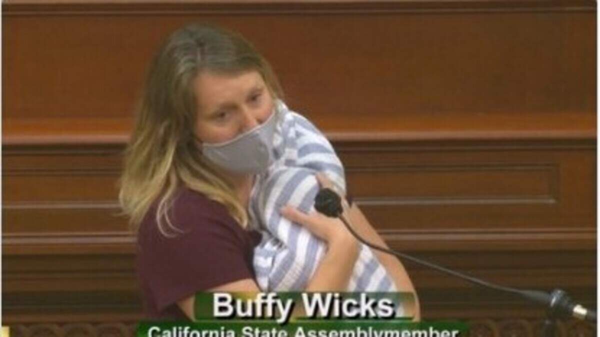 Assemblywoman Buffy Wicks, D-Oakland, brought her infant daughter to the Assembly floor late Monday night in the final hours of the 2020 California Legislature’s 2020 session.