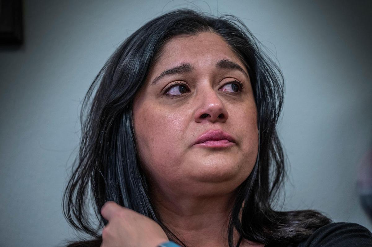 Danielle Fiddy talks Thursday, Jan. 19, 2022, about the death of her father, Ronald Villa, who was found dead after the ceiling of his Citrus Heights senior home condo collapsed in October. She’s suing, alleging that apartment managers failed to repair the leaks above her father’s residence.