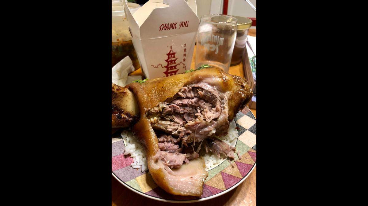Hidden Sichuan’s braised dongpo pork knuckle.