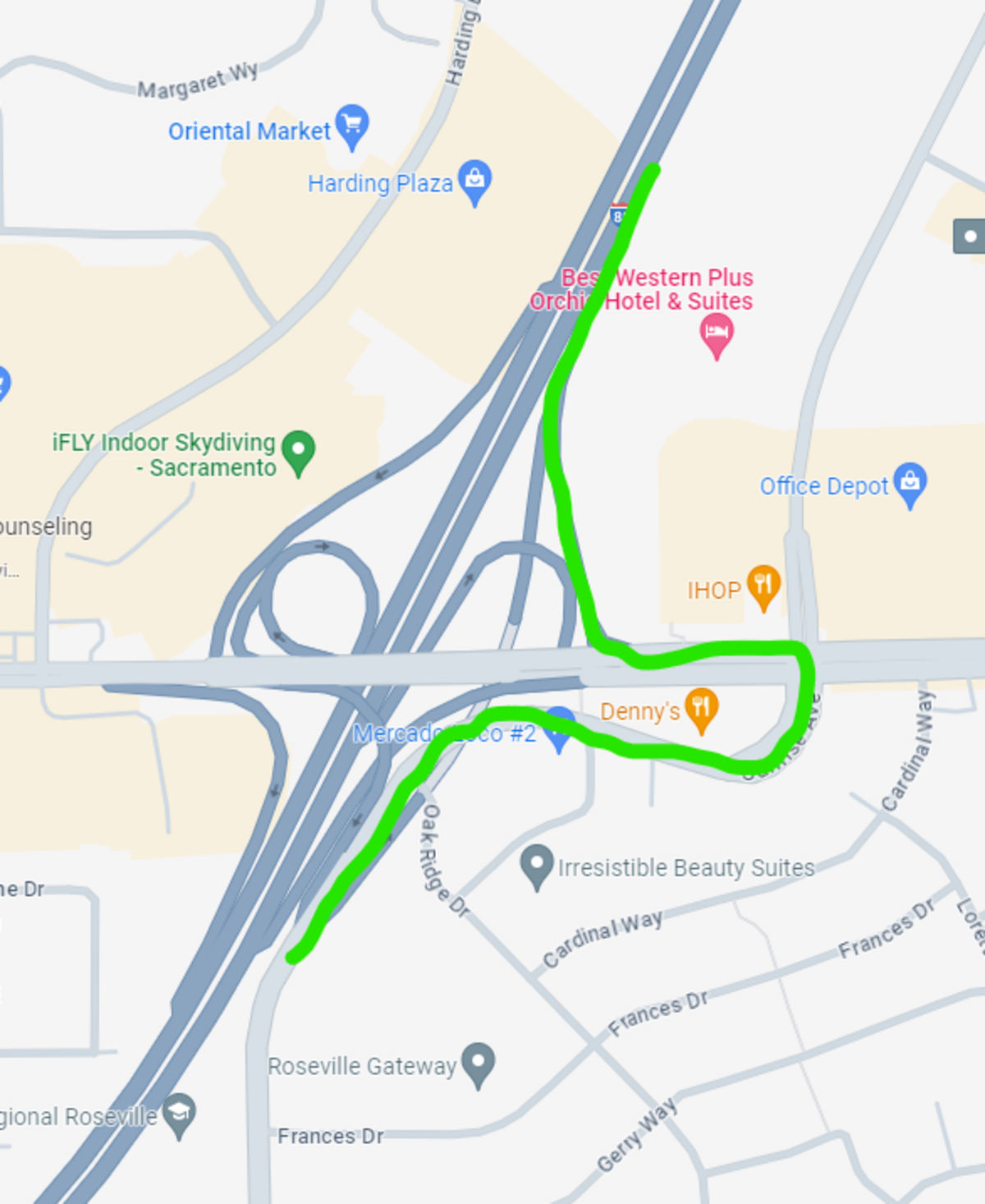 Motorists looking to merge onto eastbound I-80 from Sunrise Boulevard will detour to the Douglas Boulevard on-ramp. Photo courtesy of Caltrans District 3.