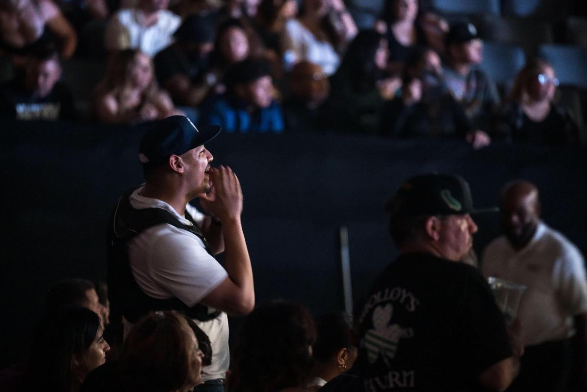 Garrett Rich, of Vacaville, gets hyped up by music as Curtis “50 Cent” Jackson’s The Final Lap Tour, featuring Busta Rhymes and Jeremih, is about to open at Golden 1 Center on Monday, Sept. 4, 2023, in Sacramento. “He changed the rap game,” Rich said about the music and business sense of 50 Cent, who he’s been listening to for two decades. “He has an audio book, I found it really helpful … about business decisions that made him who he was,” he added. “He’s a really smart dude.”