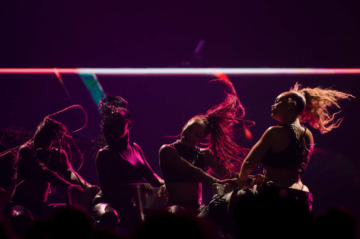 Latto, right, and her dancers perform to “Another Nasty Song” during Lizzo’s The Special 2our at Golden 1 Center on Sunday, May 28, 2023.