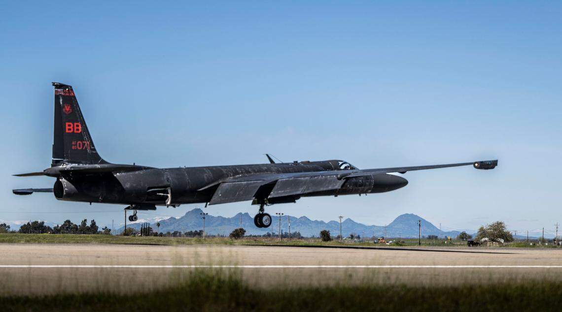 A U-2 Dragon Lady takes off with the Sutter Buttes on the horizon at Beale Air Force Base earlier this month.