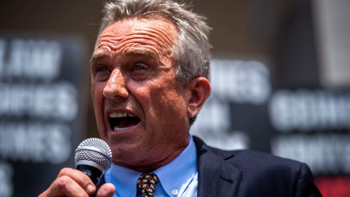 Robert Kennedy Jr. speaks at a rally opposing Senate Bill 276 at the California state Capitol in 2019. On Monday, the presidential candidate said he would appear on November’s ballot in California as a candidate for the conservative American Independent Party.