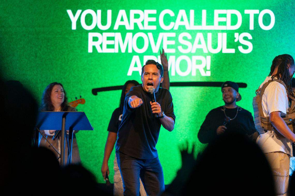 The Rev. Samuel Rodriguez Jr. delivers a sermon earlier this month at New Season Church in south Sacramento. He is regarded as “America’s most influential Latino/Hispanic faith leader.”