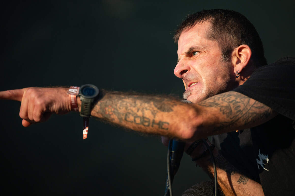 Lamb of God vocalist Randy Blythe performs for the heavy metal band during the Aftershock festival on Friday, Oct. 3, 2025, in Discovery Park in Sacramento.  
