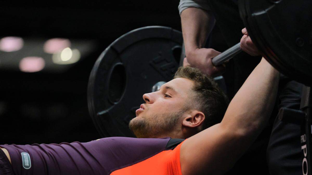 Ohio State defensive lineman Nick Bosa does the bench press drill at the NFL scouting combine Thursday in Indianapolis.