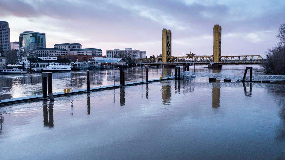 A view of the Sacramento River and Downtown Sacramento from a drone on Thursday, Jan. 12, 2023.