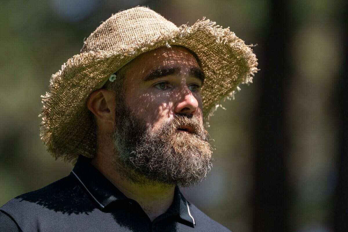 Retired NFL player Jason Kelce looks down the fairway during the American Century Championship celebrity golf tournament at Edgewood Tahoe Resort in Stateline, Nev., on Friday, July 11, 2025.