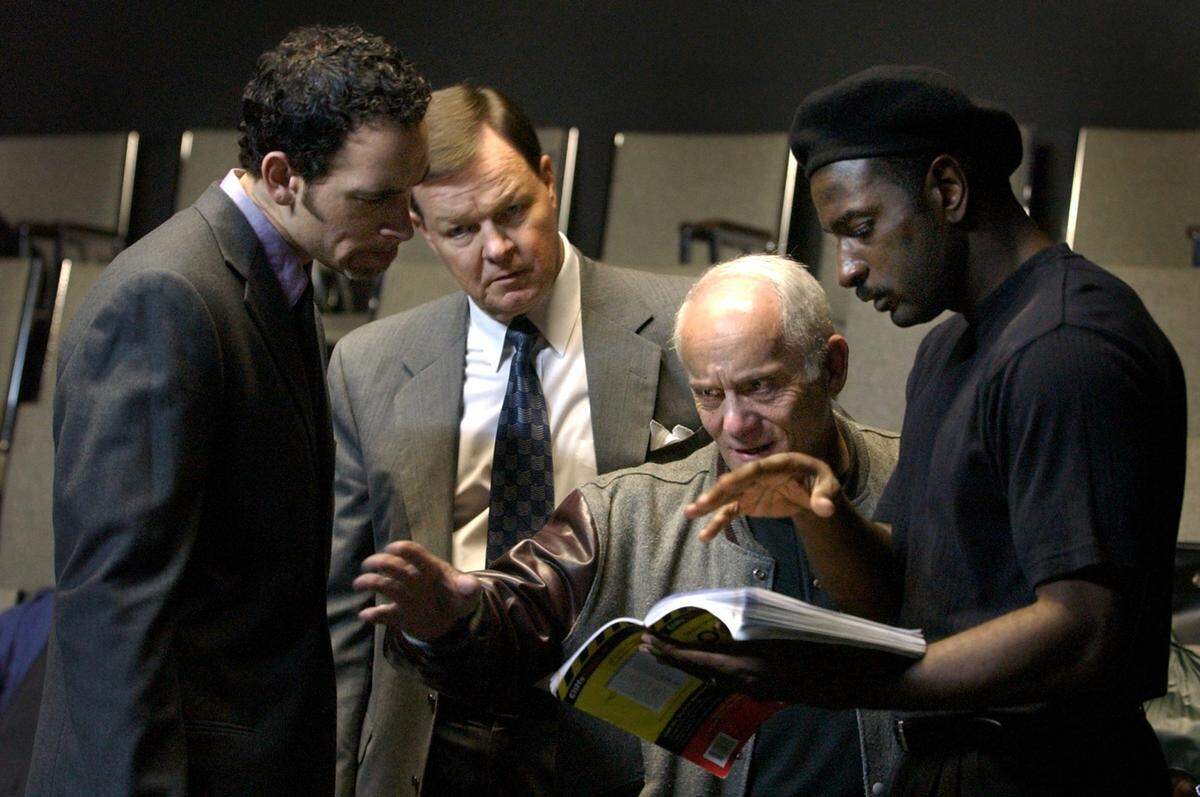 Director Ed Claudio, middle right, goes over lines and a scene at The Actor’s Theater of Sacramento during a rehearsal of Othello, on Monday, Feb. 4, 2002. To his left are actors Derek Byrne (Lodovico) and Ron Adams (Branbantio & Gratiano). Jeff Young, who plays Othello, stands to his right.