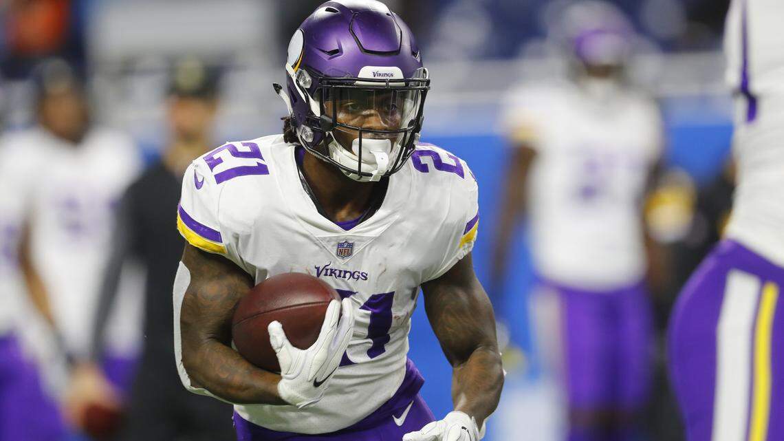 Minnesota Vikings running back Jerick McKinnon (21) runs before an NFL football game against the Detroit Lions in Detroit, Thursday, Nov. 23, 2017.