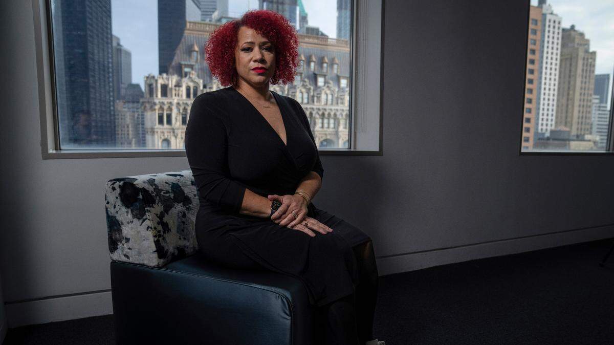 Journalist Nikole Hannah-Jones poses for a portrait at the headquarters of The Associated Press in New York in December.