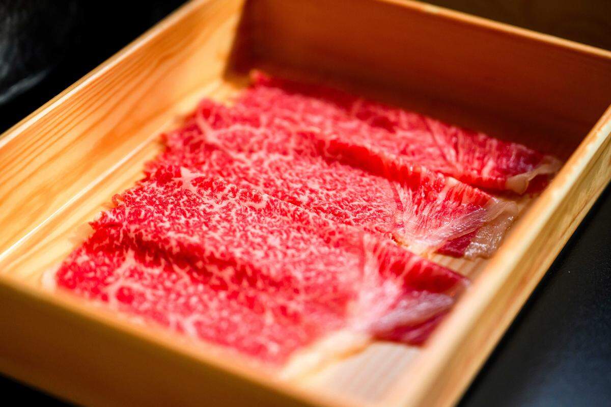 Slices of wagyu beef are served at Chubby Cattle, a hot pot restaurant in the Sakura Novi development in Novi, Mich., on Feb. 28. The company is expanding to Roseville, where permits were issued in April to remodel the former Tahoe Joe’s restaurant for a new location.