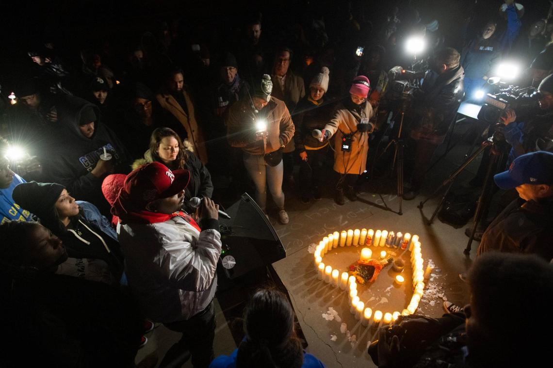 Family and friends of Tyre Nichols remember him during a vigil at Regency Skate Park in Sacramento, where Tyree used to skateboard, on Monday night.