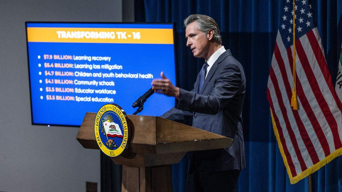 California Gov. Gavin Newsom talks about education funding during the release of his 2024-25 budget proposal on Wednesday, Jan. 10, 2024. Newsom is accused by state GOP leaders of conferring special favors on wealthy friends at the expense of California’s legislative process