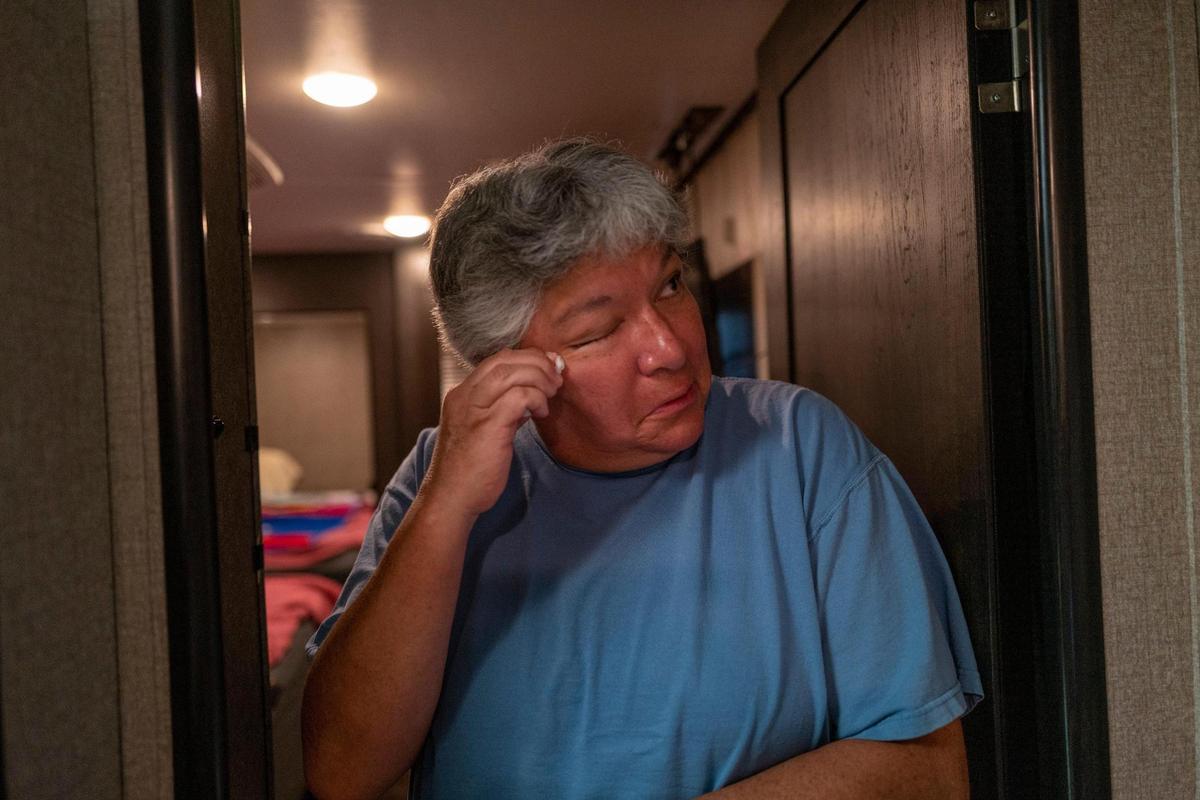 “It really hurts to know I’m starting over again. We lost everything once,” said Teri Lindsay, a survivor of the Camp Fire in 2018, on Wednesday, June 1, 2022, inside a travel trailer she is renting but may lose in Oroville. She is waiting on a payment from the Fire Victims Trust in hopes she can remain in the trailer with her family. “How can you lose things twice?” said Lindsay.