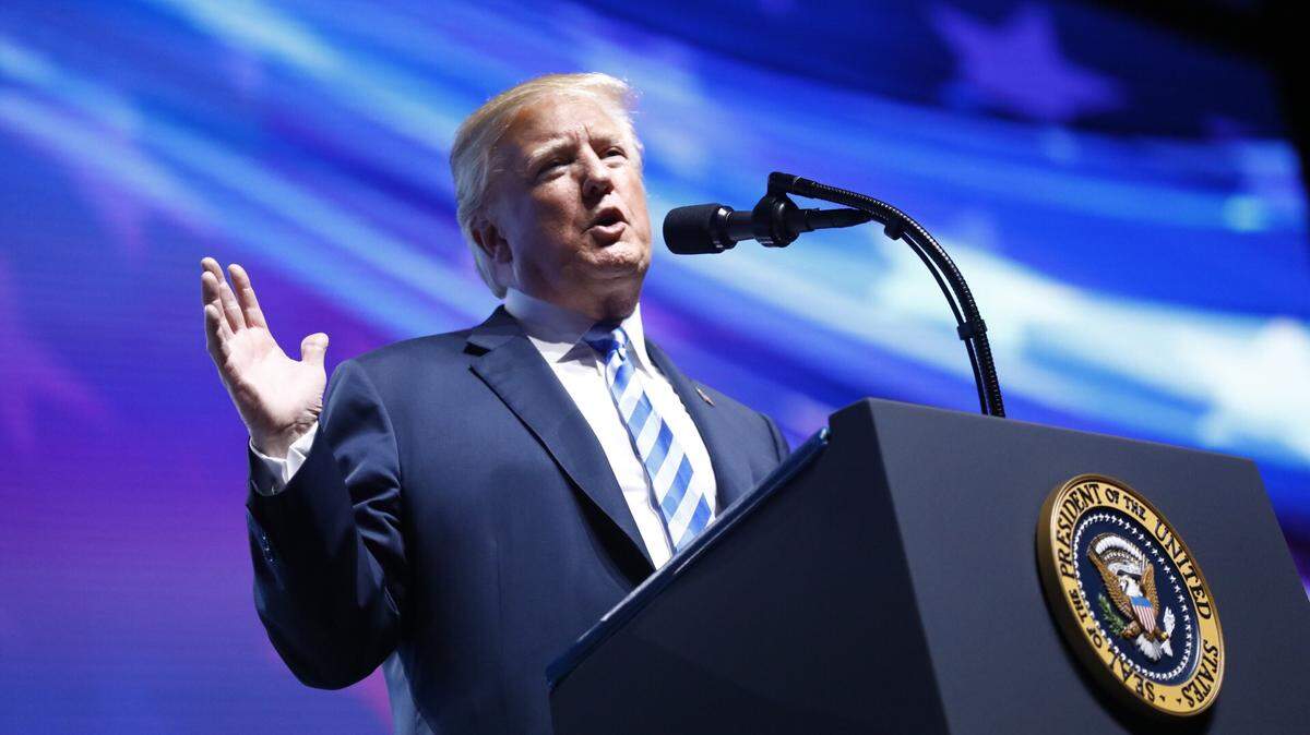 President Donald Trump addresses the NRA Annual Meeting at the Kay Bailey Hutchison Convention Center in Dallas, on Friday, May 4, 2018.