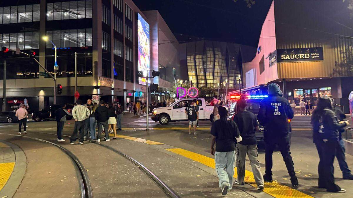 Crowds of people are seen outside of Downtown Commons after roughly 30 people ran on K Street from the Downtown Commons toward Eighth Street on Friday, Oct. 25, 2024. The panic was caused by fireworks, not gunfire, police on the scene confirmed. Three lawsuits filed in October 2025 against the city and venue allege Golden 1 Center did not have adequate crowd control or security for a rap concert.