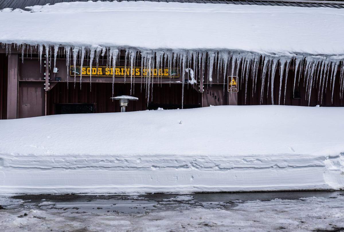 The Soda Springs Store was covered by snow and ice after recent blizzard-like conditions hit the area last month. The store remained open for business throughout the storm.